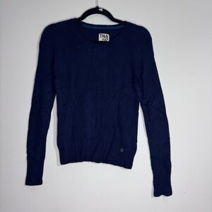 TNA by Aritzia Classic Crewneck Angora Cashmere Blend Sweater, Navy Blue, Small